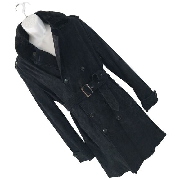 ZARA MAN! LUXE BLACK GENUINE SUEDE LEATHER DOUBLE BREASTED TRENCH COAT! SZ L - Picture 1 of 15